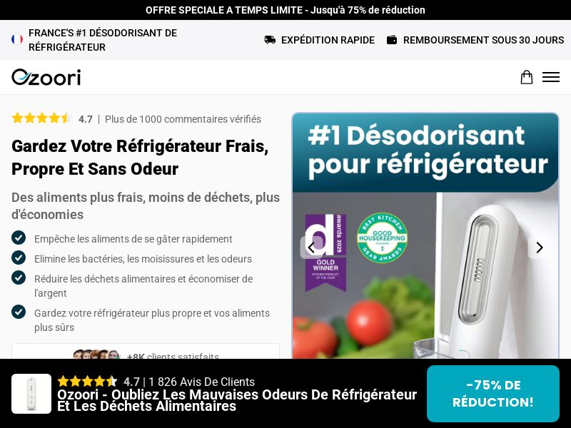 ! NEW OFFER - Ozoori Fridge Deodoriser - DTC [FR] (Social,Banner,Native,Push,SEO,Search,Brand Bidding) - CPA