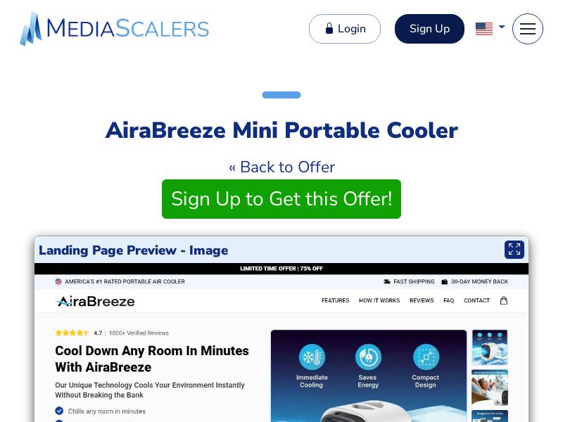 AiraBreeze Mini Portable Cooler {+Advertorial, DTC, Alt-Landers} (Event Tracking) [US, DE, CA, AU, UK, FR, IL, +232 More]