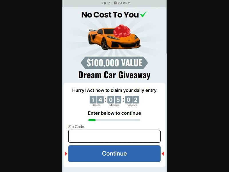 37352 - US - [WEB+MOB] - Price Zappy Dream Car Corvette Giveaway - CPL SOI