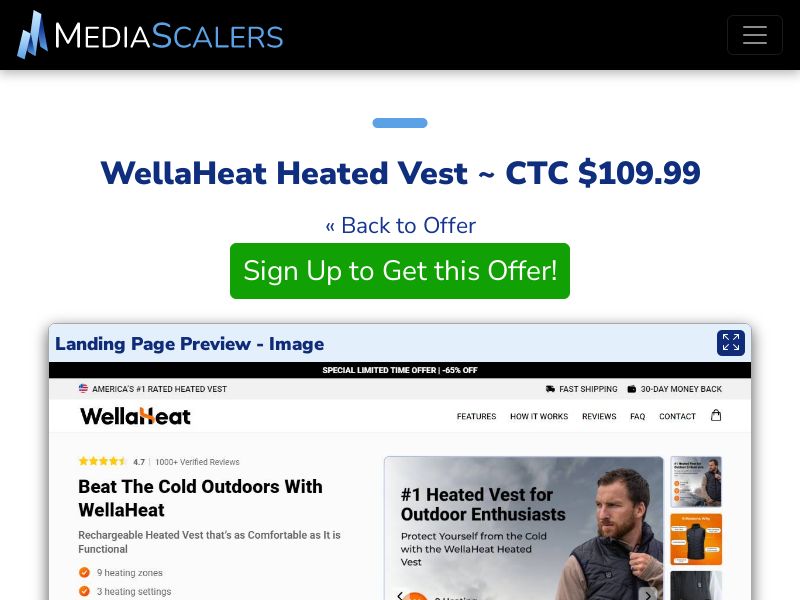 WellaHeat Heated Vest ~ CTC $109.99 {+Advertorial, DTC, Alt-Landers} [US, DE, CA, AU, UK, FR, IL, +232 More]