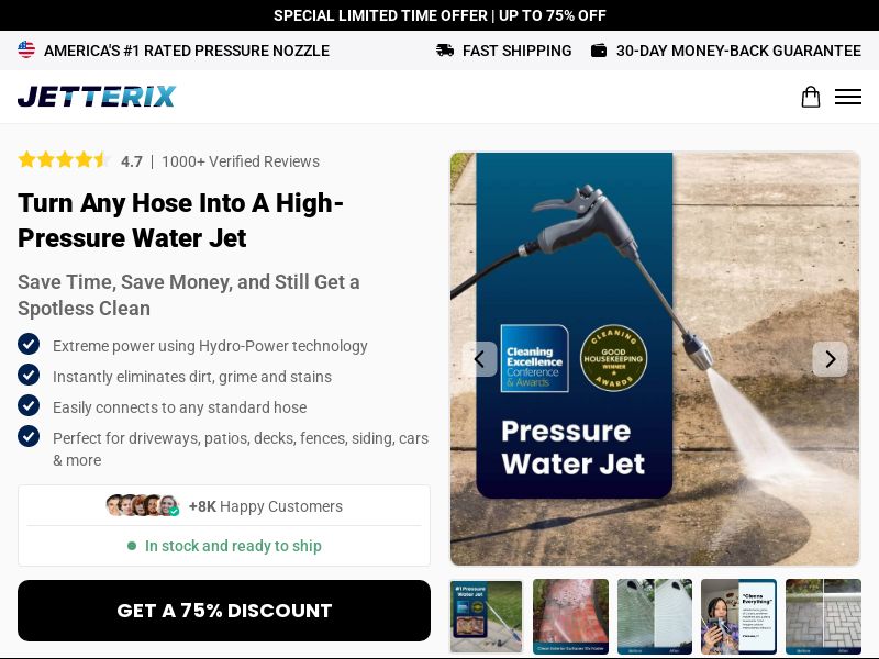 ! NEW OFFER - Jetterix Pressure Nozzle - Product Page [INTL] (Social,Banner,Native,Push,SEO,Search,Brand Bidding) - CPA 