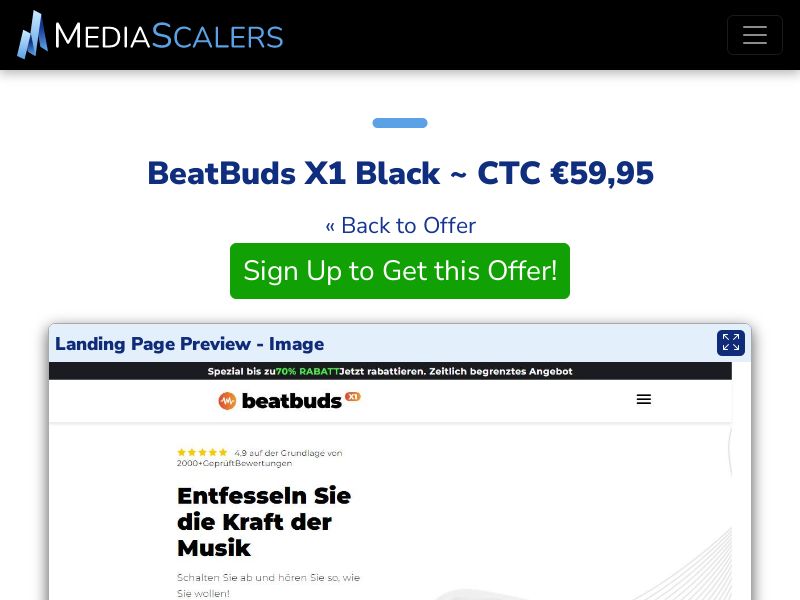 BeatBuds X1 Black ~ CTC €59,95 {+Advertorial, DTC, Alt-Landers} (Event Tracking) [DE, AT]