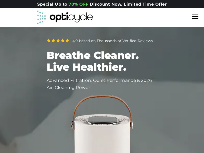 OptiCycle Air Purifier - Product Page [US,UK,AU] (Social,Banner,Native,Push,SEO,Search,Brand Bidding) - CPA