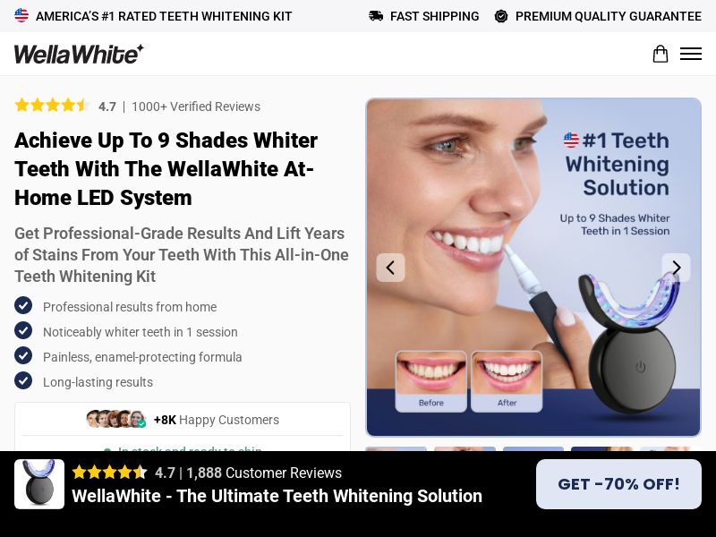 WellaWhite Teeth Whitening Kit - Product Page [INTL] (Social,Banner,Native,Push,SEO,Search,Brand Bidding) - CPA