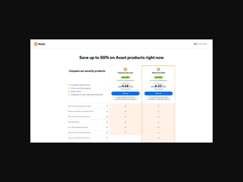 Avast - Antivirus Software - CPS (US,CA,UK +more)