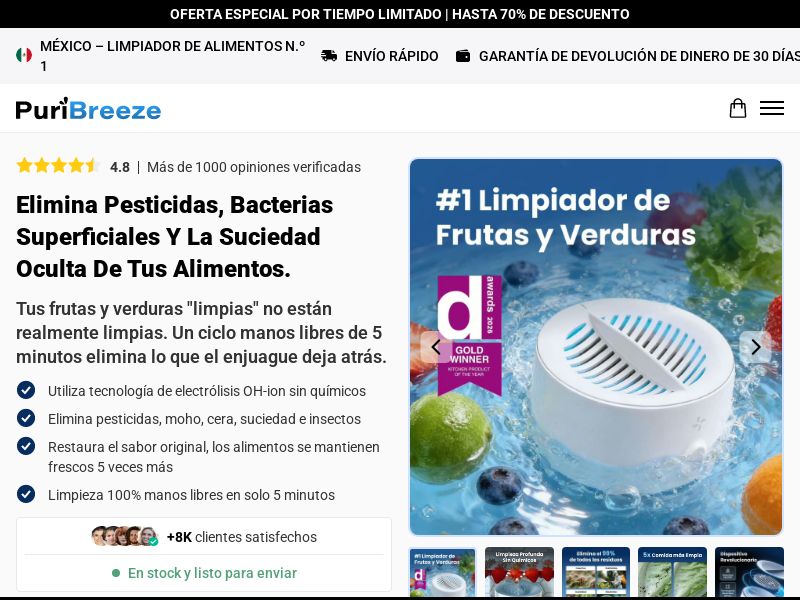 PuriBreeze Produce Cleaner [LATAM] (Social,Banner,Native,Push,SEO,Search,Brand Bidding) - CPA 