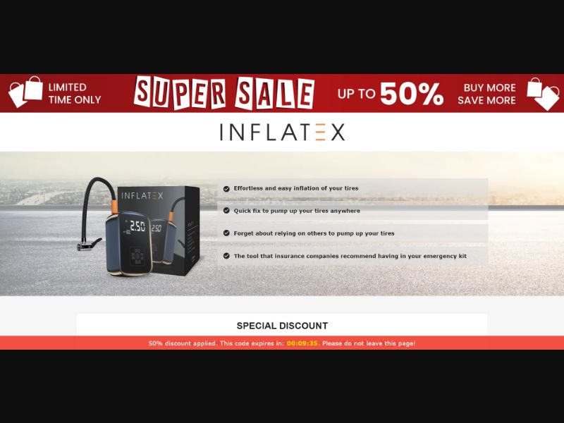 [WEB+MOB] Qinux Inflatex – Portable Tire Inflator /International (112 GEOs) CPS *FB/TT/Google/Taboola Pixel*