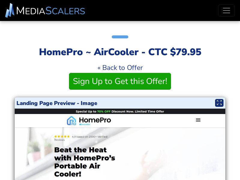 HomePro ~ AirCooler - CTC $79.95 {+Advertorial, DTC, Alt-Landers} (Event Tracking) [US]