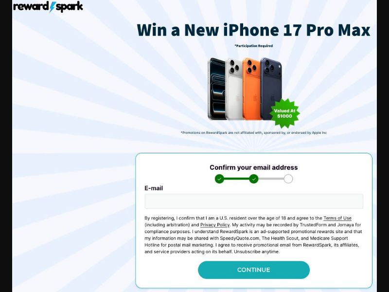 37867 - US - [WEB+MOB] - RewardSpark: Win iPhone 17 Pro Max - CPL SOI