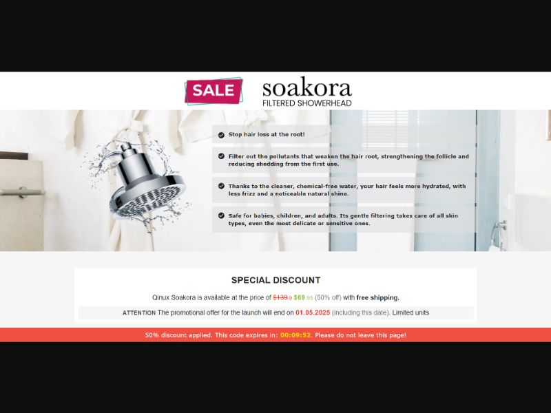 [WEB+MOB] Qinux Soakora – Filtered Showerhead /International (112 GEOs) CPS *FB/TT/Google/Taboola Pixel* [Approval Required]