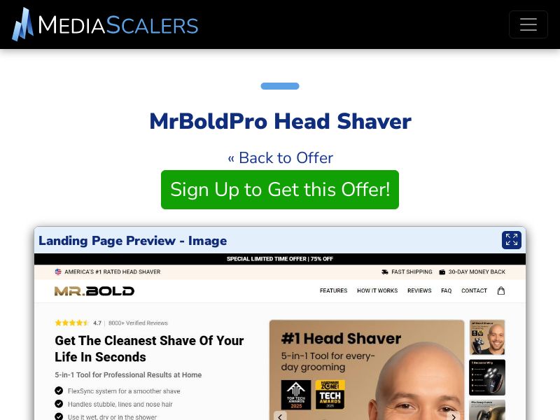 MrBoldPro Head Shaver {+Advertorial, DTC, Alt-Landers} [US, DE, CA, AU, UK, FR, IL, +232 More]