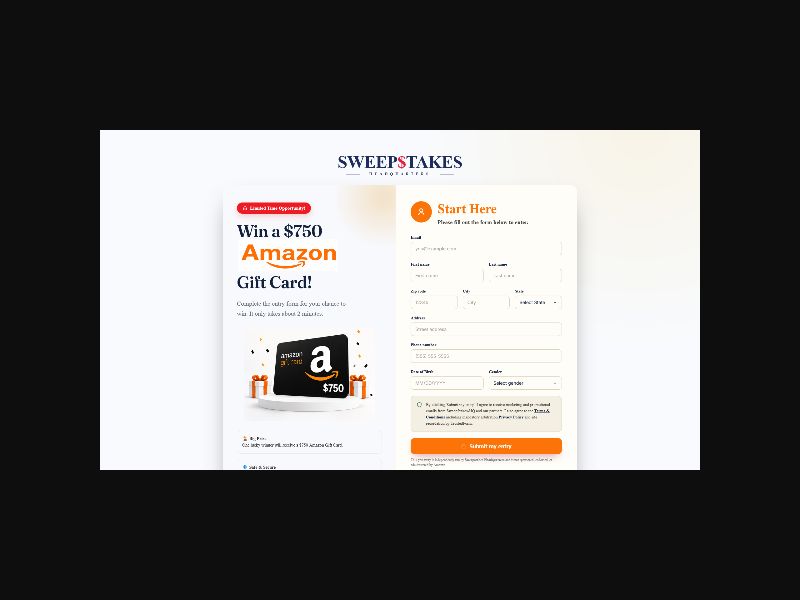 Sweepstakes Headquarters - $750 Amazon Gift Card - SOI (US)