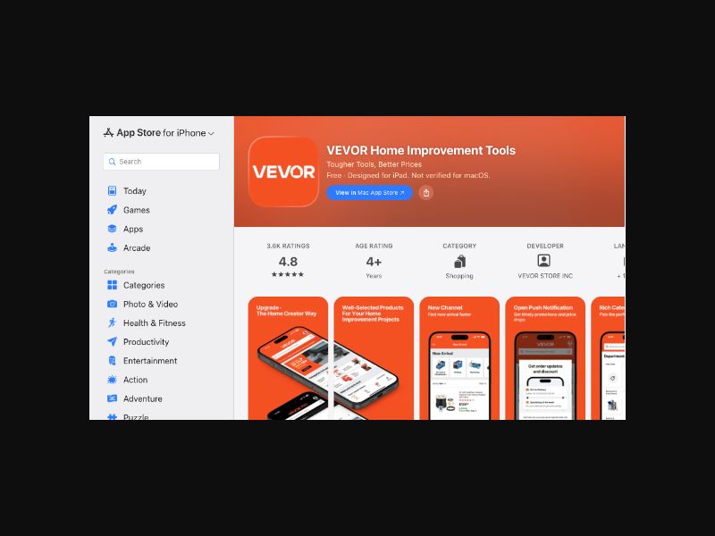 Vevor App - Tough Equipment and Housewares - iOS - CPS (US)