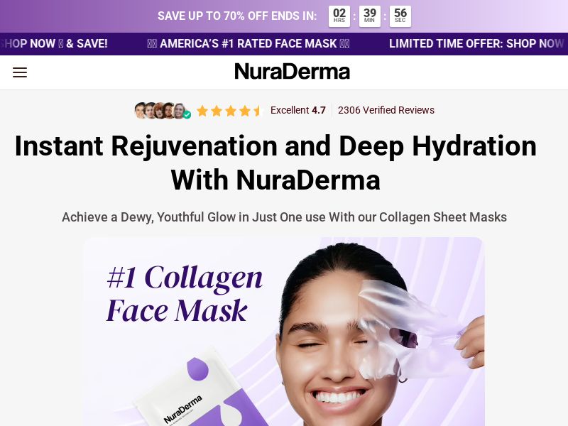 NuraDerma Collagen Face Mask - Product Page [INTL] (Social,Banner,Native,Push,SEO,Search,Brand Bidding) - CPA