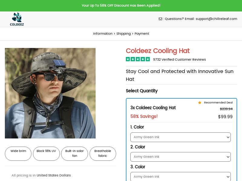 Coldeez Cooling Hat SS - US/CA/UK/AU