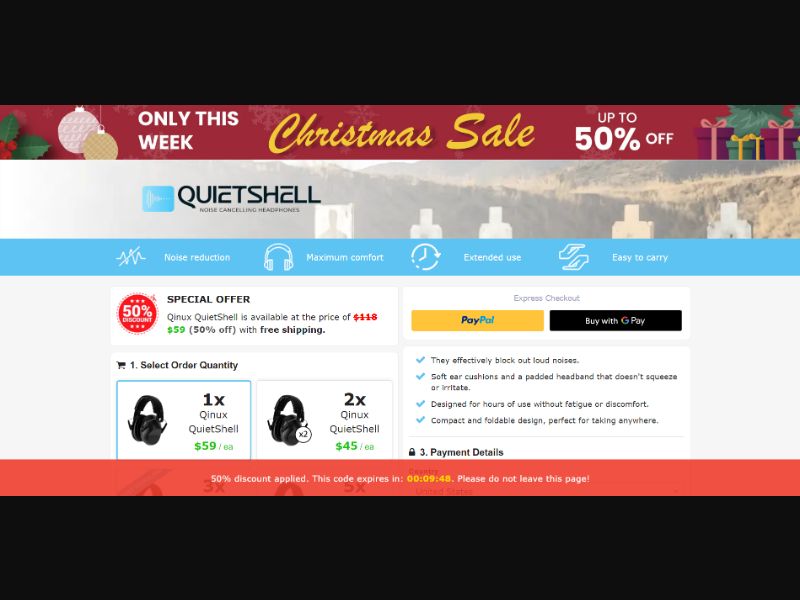 [WEB+MOB] Qinux QuietShell – Noise Cancelling Headphones /International (116 GEOs) CPS *FB/TT/Google/Taboola Pixel* [Approval Required]