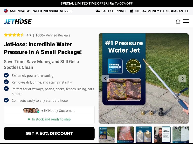 JetHose Pressure Nozzle - Product Page [INTL] (Social,Banner,Native,Push,SEO,Search,Brand Bidding) - CPA
