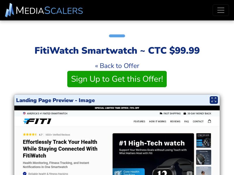 FitiWatch Smartwatch ~ CTC $99.99 {+Advertorial, DTC, Alt-Landers} [US, DE, CA, AU, UK, FR, IL, +232 More]
