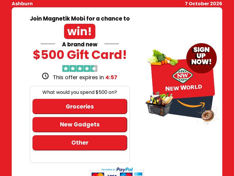 New World Gift Card - Paypal Submit - CPA [NZ]