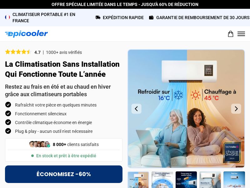 EpiCooler Portable AC - DTC [FR] (Social,Banner,Native,Push,SEO,Search,Brand Bidding) - CPA 