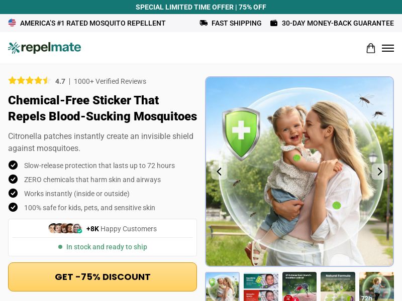 RepelMate Mosquito Patches Subscription - Product Page [INTL] (Social,Banner,Native,Push,SEO,Search,Brand Bidding) - CPA