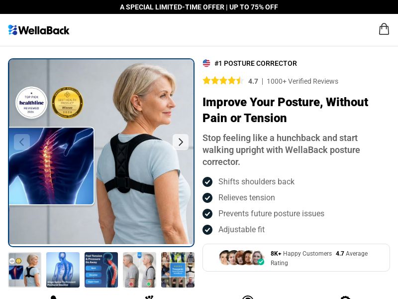WellaBack Posture Corrector - DTC [INTL] (Social,Banner,Native,Push,SEO,Search,Brand Bidding) - CPA 