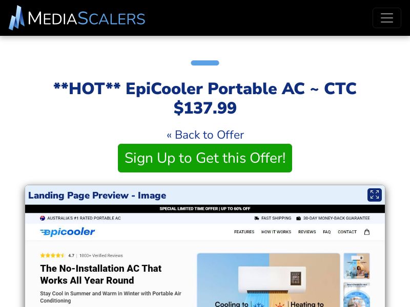 EpiCooler Portable AC ~ CTC $137.99 {+Advertorial, DTC, Alt-Landers} [US, DE, CA, AU, UK, FR, IL, +232 More]