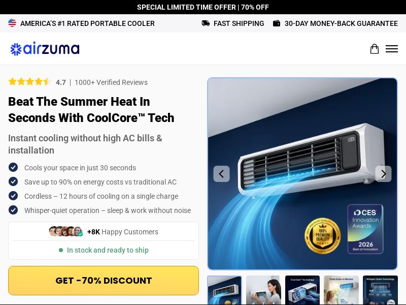 AirZuma Portable AC- Product Page 2 [INTL] (Social,Banner,Native,Push,SEO,Search,Brand Bidding) - CPA