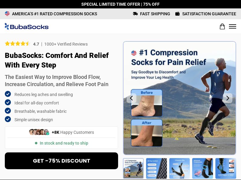 Long Compression Socks - BubaSocks - CTC $30.99