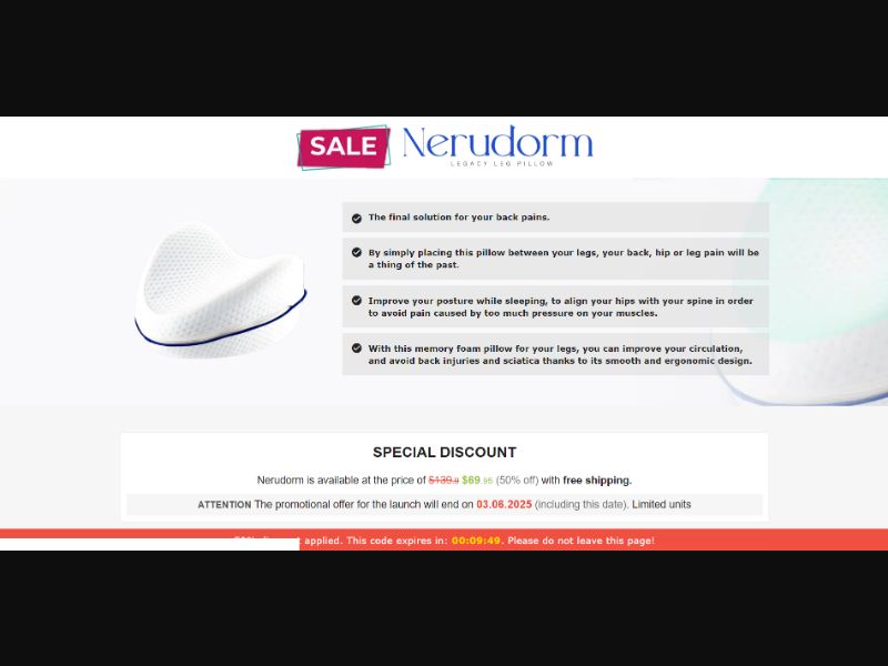 [WEB+MOB] Nerudorm – Pain Relief Pillow /International (112 GEOs) CPS *FB/TT/Google/Taboola Pixel* [Approval Required]