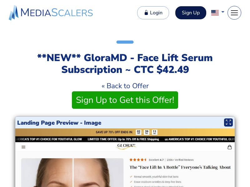 GloraMD - Face Lift Serum Subscription ~ CTC $42.49 {+Advertorial, DTC, Multi-Lang, Alt-Landers} [US, DE, CA, AU, UK, FR, IL, +232 More]