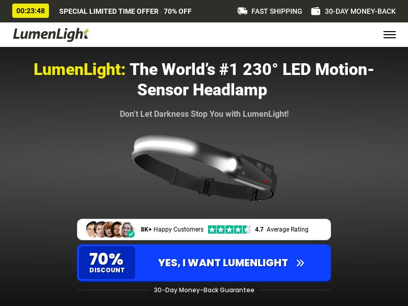 ! NEW OFFER - LumenLight LED Headlamp - DTC [INTL] (Social,Banner,Native,Push,SEO,Search,Brand Bidding) - CPA