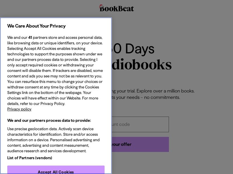 BookBeat - 60 days free audiobooks [UK]