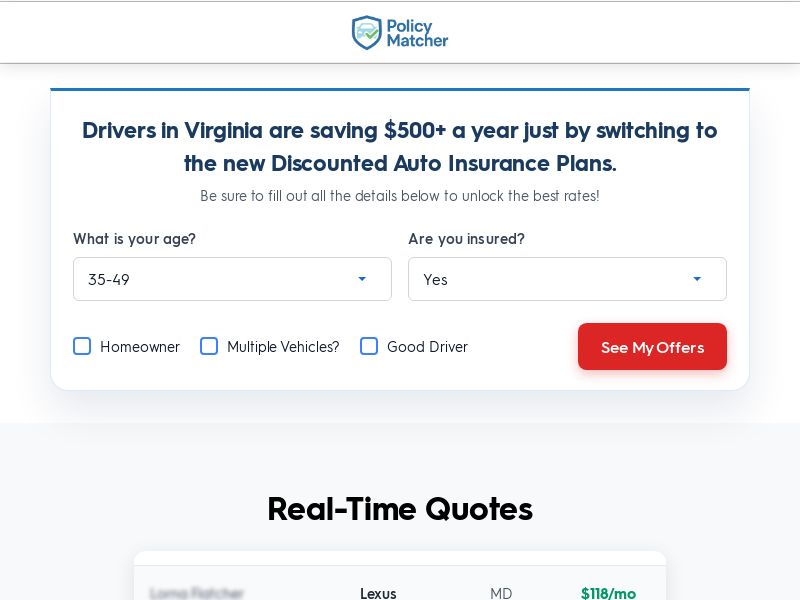 Auto Insurance (Policymatcher.com) (one page form) | CPL Referral Traffic (Clicks + Calls) | O&O Exclusive Offer