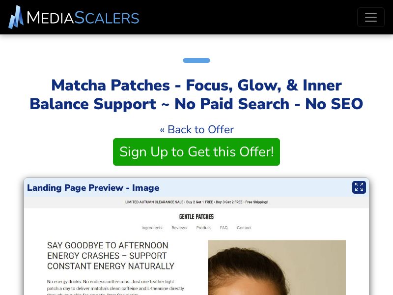 Matcha Patches - Focus, Glow, & Inner Balance Support ~ No Paid Search - No SEO [US, DE, CA, AU, UK]