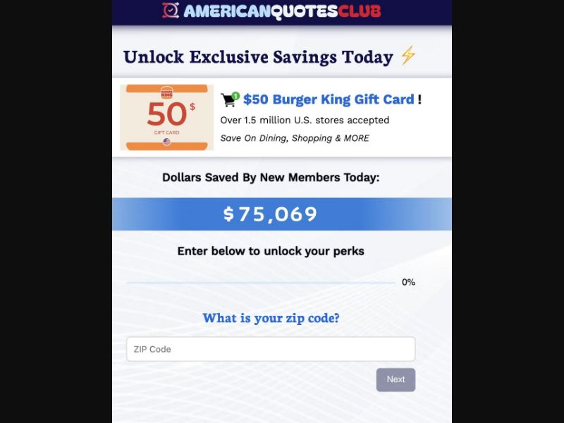 38250 - US - [MOB] - AmericanQuotesClub - $50 Burger King Gift Card - CPL SOI