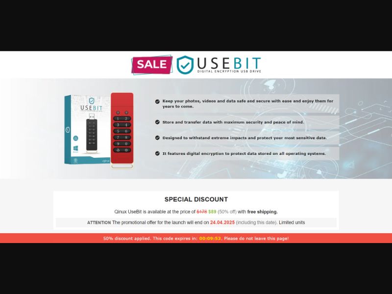 [WEB+MOB] Qinux UseBit – Digital Encryption USB Drive /International (112 GEOs) CPS *FB/TT/Google/Taboola Pixel* [Approval Required]