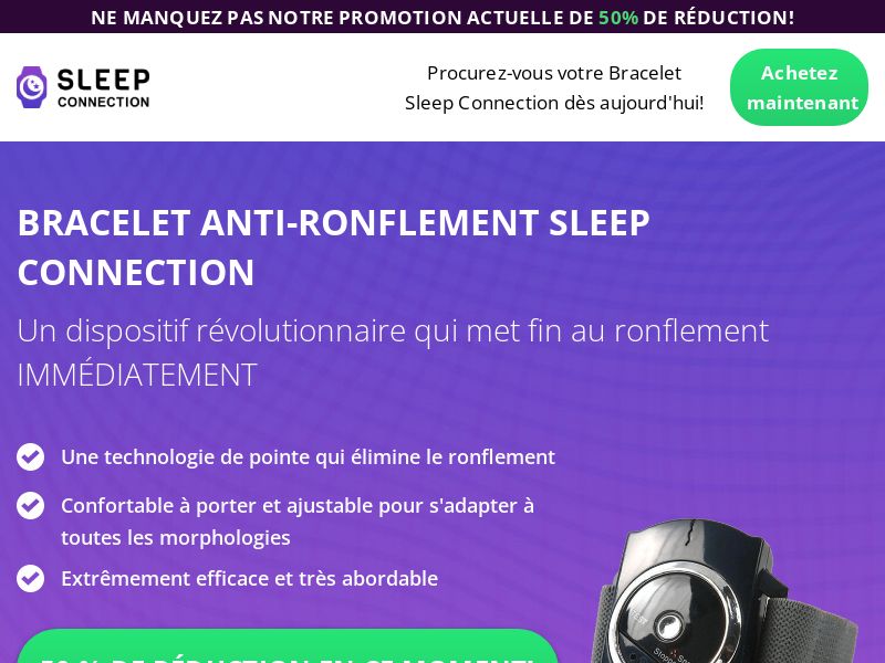 Sleep Conn Anti Snore Wristbrand [FR] (Social,Banner,Native,Push,SEO,Search,Brand Bidding) - CPA