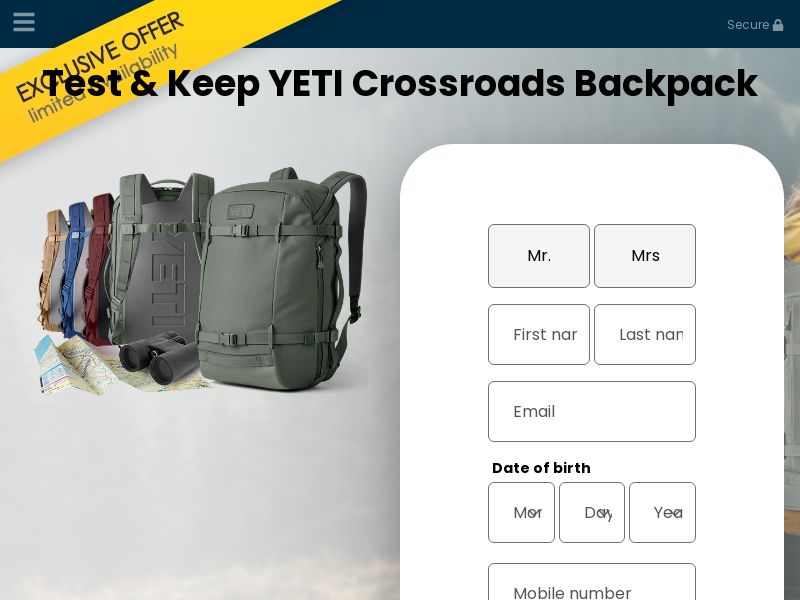 CONSUMERSCONNECT - Test&Keep YETI Backpack COI [US]