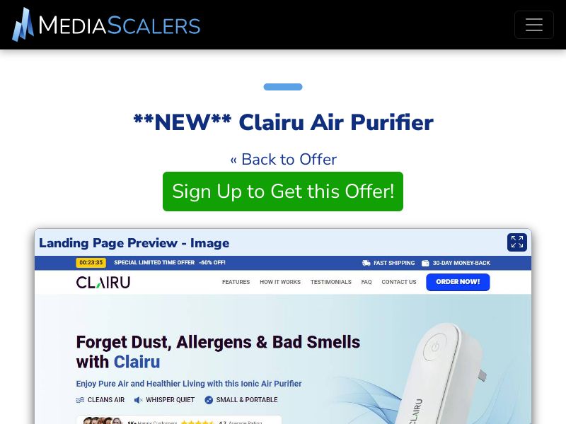 Clairu Air Purifier {+DTC, Advertorial, Alt-Landers} [US, DE, CA, AU, GB, FR, IL, +236 More]