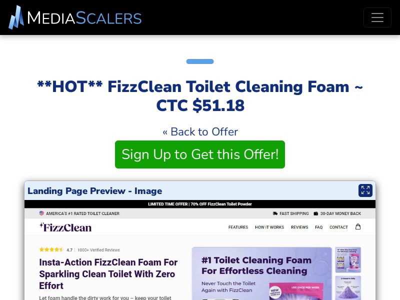 FizzClean Toilet Cleaning Foam ~ CTC $51.18 {+Advertorial, DTC, Alt-Landers} [US, DE, CA, AU, UK, FR, IL, +232 More]