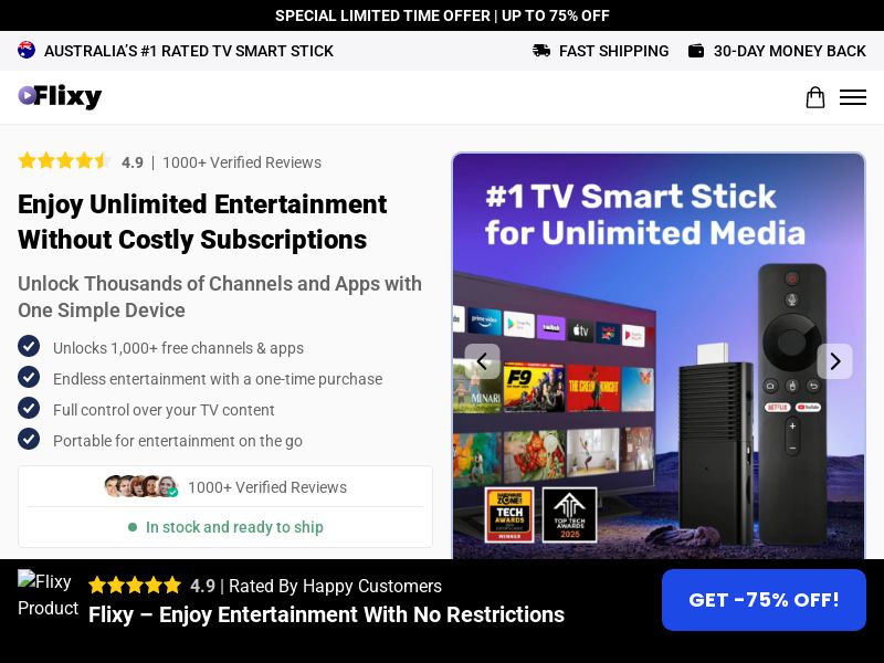 Flixy TV Smart Stick - DTC [AU] (Social,Banner,Native,Push,SEO,Search,Brand Bidding) - CPA