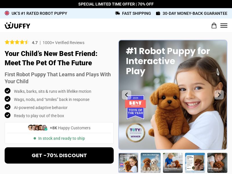 ! NEW OFFER - Wuffy Robot Puppy - DTC [UK] (Social,Banner,Native,Push,SEO,Search,Brand Bidding) - CPA