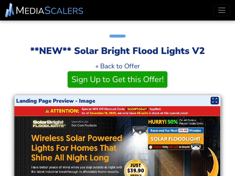 Solar Bright Flood Lights V2 {+DTC, Advertorial, Alt-Landers} [US, CA, AU, UK]
