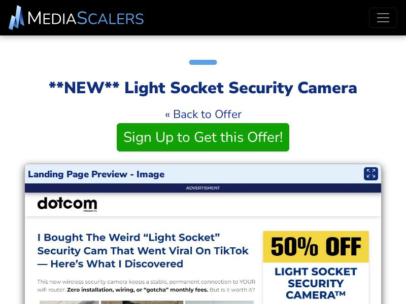 Light Socket Security Camera {+DTC, Advertorial, Alt-Landers} [US, CA, AU, UK]