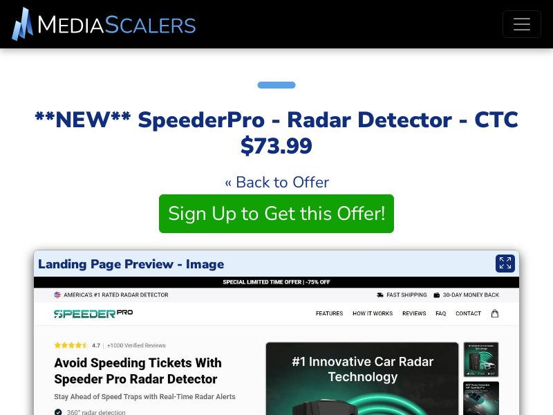 SpeederPro - Radar Detector - CTC $73.99 {+Advertorial, DTC, Alt-Landers} (Event Tracking) [US, DE, CA, AU, UK, FR, IL, +232 More]