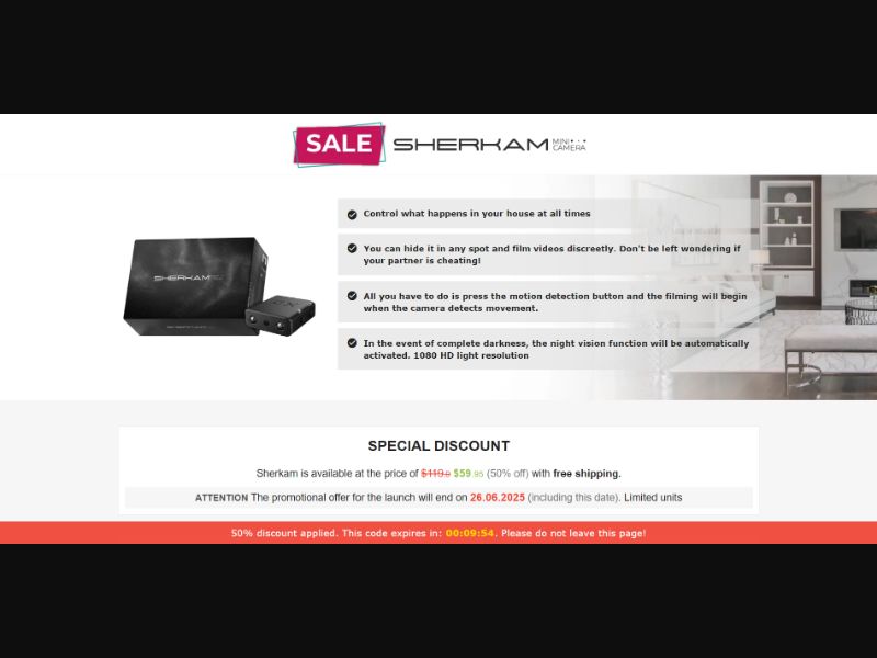 [WEB+MOB] Sherkam – Mini Camera /International (112 GEOs) CPS *FB/TT/Google/Taboola Pixel* [Approval Required]