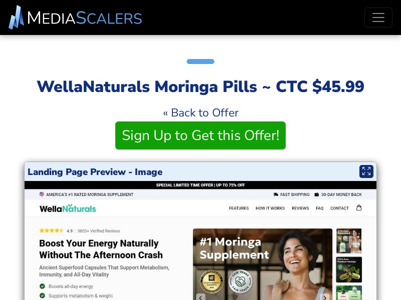 WellaNaturals Moringa Pills ~ CTC $45.99 {+Advertorial, DTC, Alt-Landers} [US, DE, CA, AU, UK, FR, IL, +232 More]