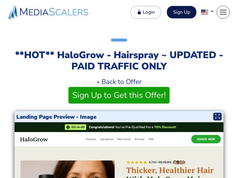 HaloGrow - Hairspray ~ UPDATED - PAID TRAFFIC ONLY {+Advertorial, DTC, Multi-Lang, Alt-Landers} (Event Tracking) [US, DE, CA, AU, UK, FR, IL, +232 More]
