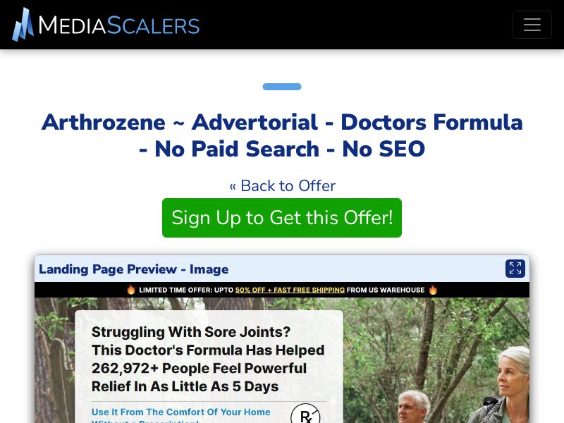 Arthrozene ~ Advertorial - Doctors Formula - No Paid Search - No SEO [US]
